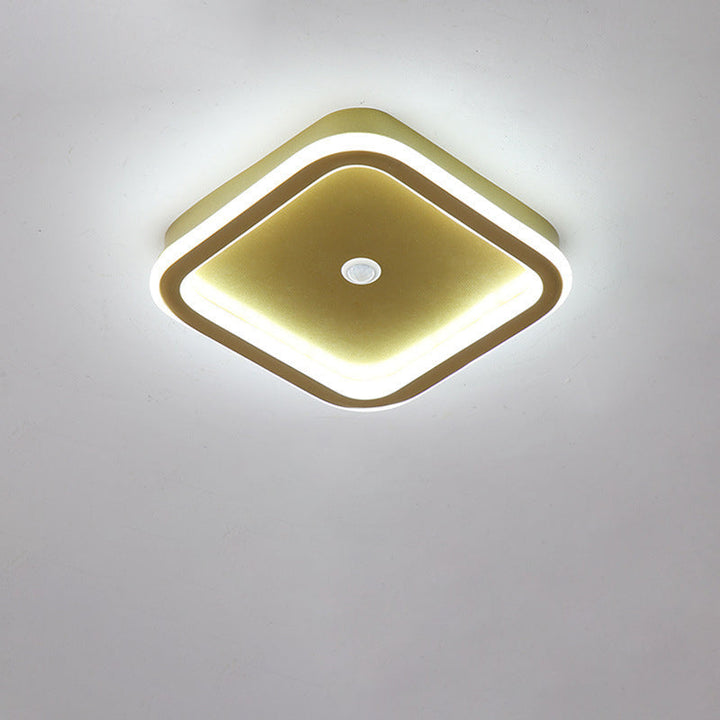 Plafonnier LED en fer aluminium PVC à montage affleurant rhombique rond minimaliste moderne pour salon 