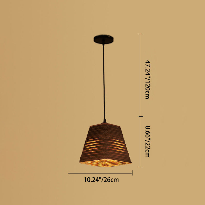 Zeitgenössische Retro Papier elliptische sphärische Glocke Trapez Halbkreis polygonale 1-Licht Pendelleuchte für Esszimmer 