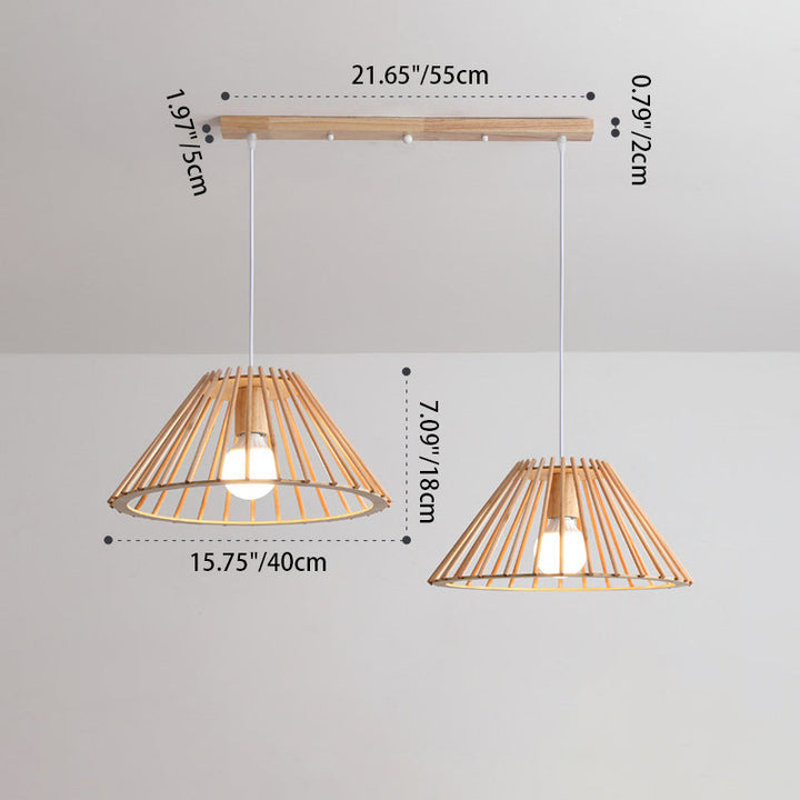 Lustre traditionnel japonais en bois trapézoïdal rond 1/2 lumière pour salle à manger 