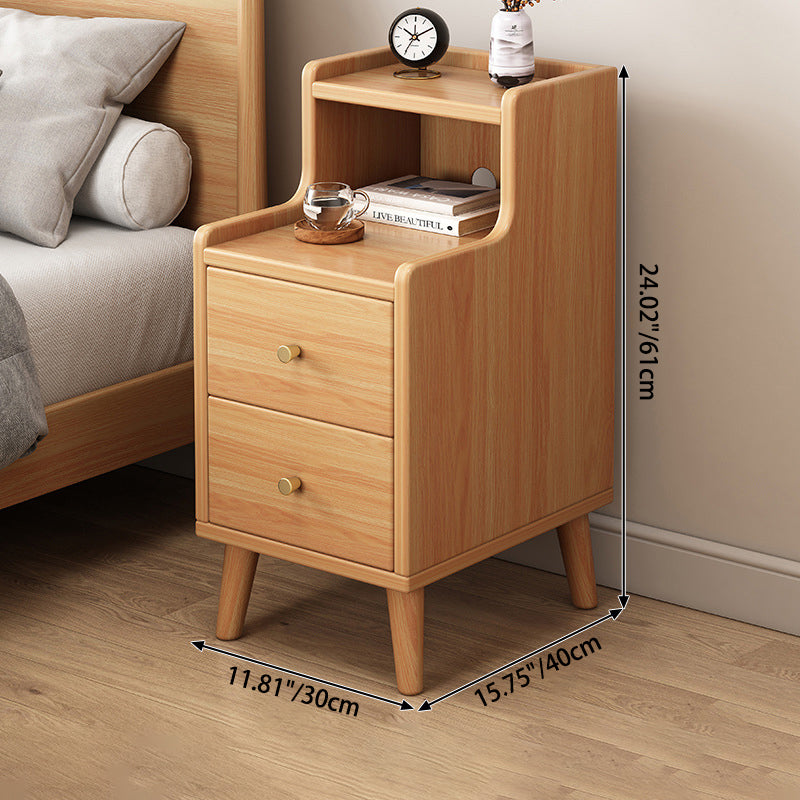 Table de nuit rectangulaire en bois traditionnel chinois avec panneau de densité à 2 tiroirs pour chambre à coucher 