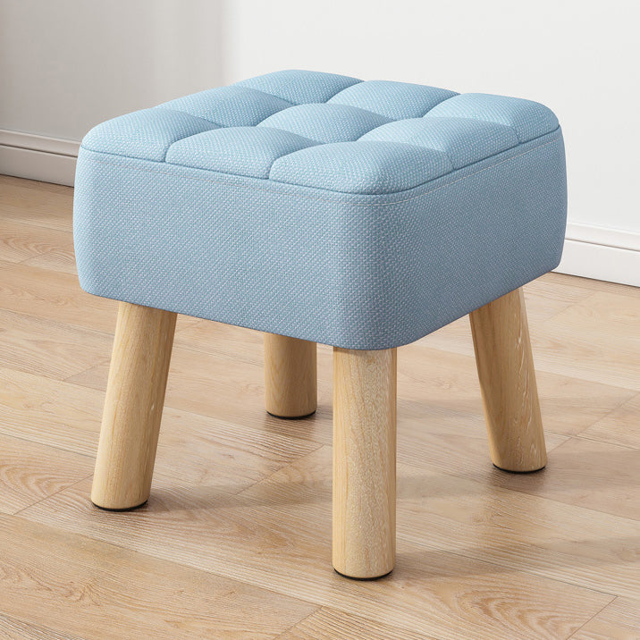 Moderner minimalistischer quadratischer Hocker aus Baumwoll-Leinen und Massivholz für das Wohnzimmer 