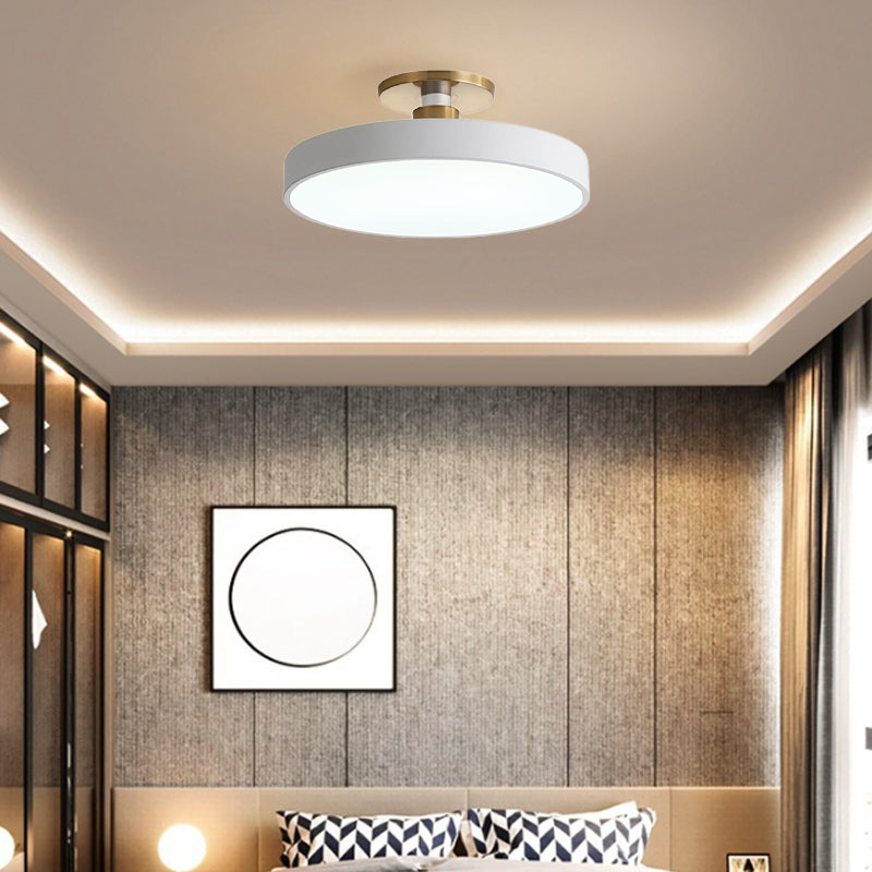 Contemporary Scandinavian Metal Acrylic Round LED Semi-Flush Mount Ceiling Light For Hallway