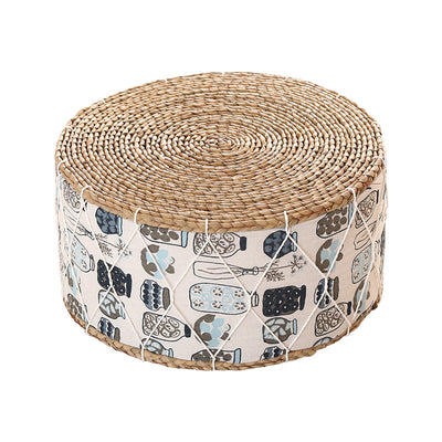 Contemporary Creative Round Cattail Fabric Low Stool For Living Room