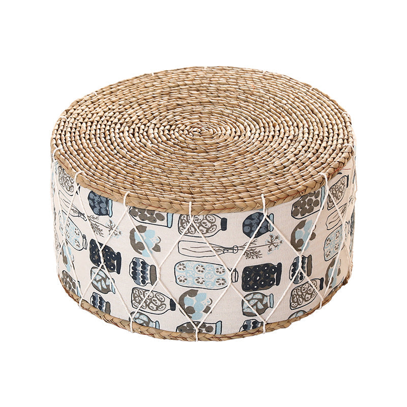 Contemporary Creative Round Cattail Fabric Low Stool For Living Room