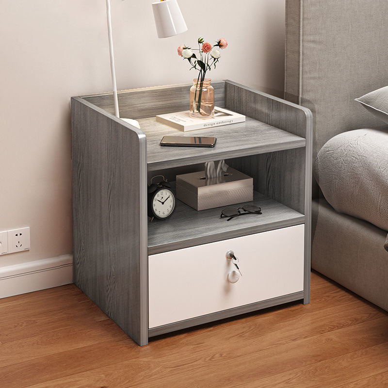 Table de chevet rectangulaire minimaliste moderne en panneau de densité avec 1/2/3 tiroirs pour chambre à coucher 