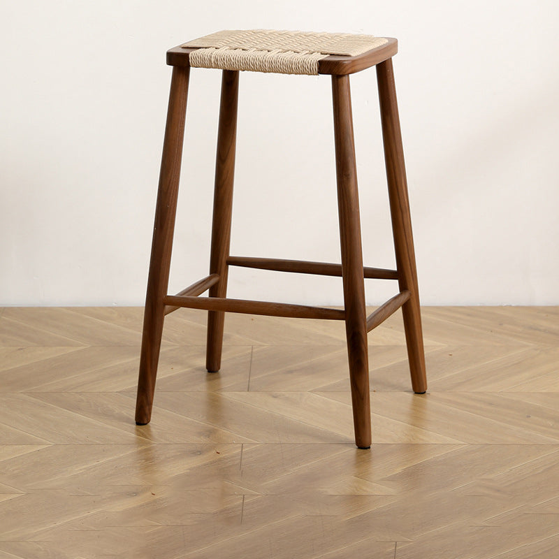 Tabouret de bar rectangulaire en corde tissée en bois traditionnel japonais pour salle à manger 