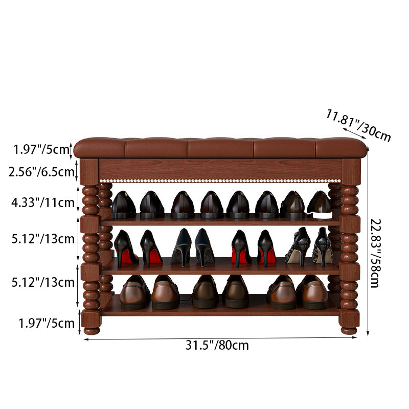 Contemporary Scandinavian Rectangular PU Leather Rubberwood Plywood Shoe Storage 3-Shelf For Entryways