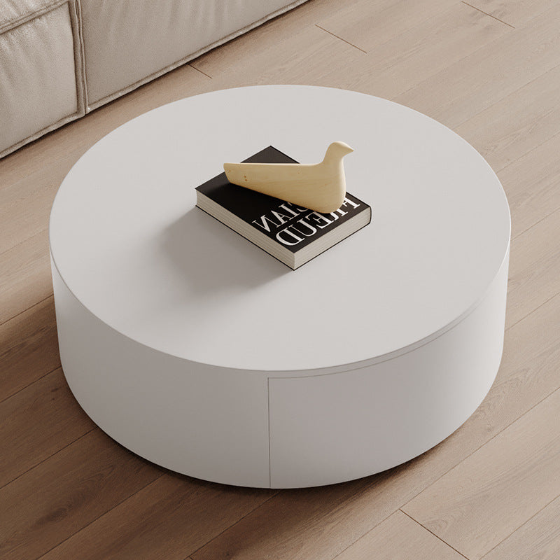 Modern Minimalist Round Plywood Metal Glass Coffee Table Set 2-Drawer For Living Room