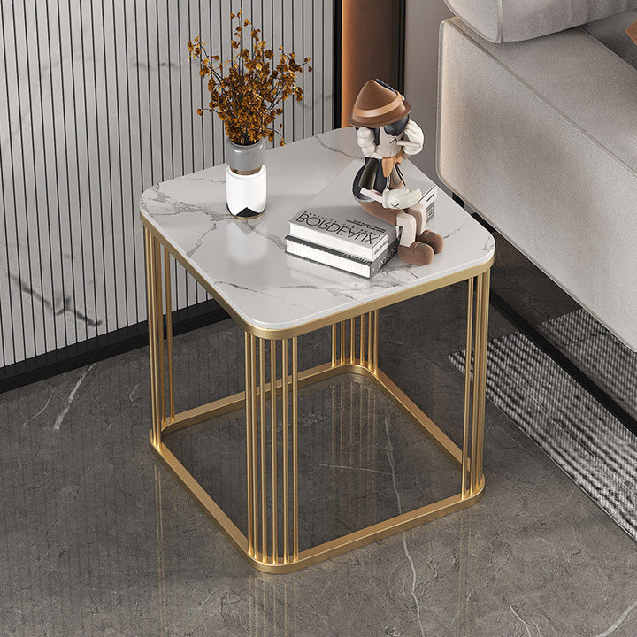 Modern Minimalist Square Rock Slab Iron Coffee Table For Living Room