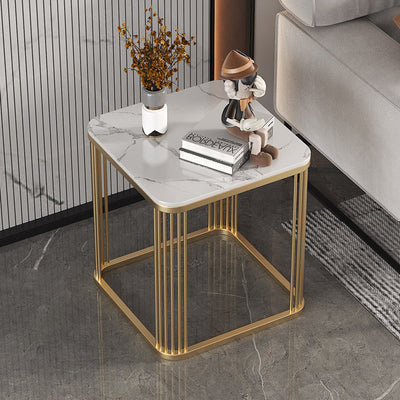 Table basse carrée moderne minimaliste en métal avec plateau en pierre pour salon 