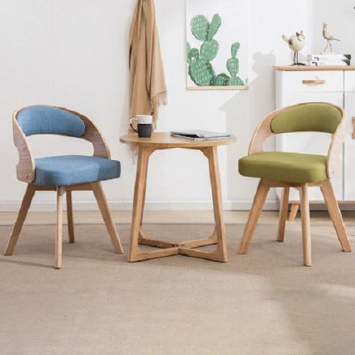 Silla de comedor con patas de madera contemporáneas nórdicas tapizadas en tela, respaldo curvado para comedor 