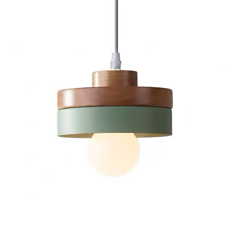 Moderne minimalistische Macaron Square Eisen Holz 1-Licht Pendelleuchte für Wohnzimmer 
