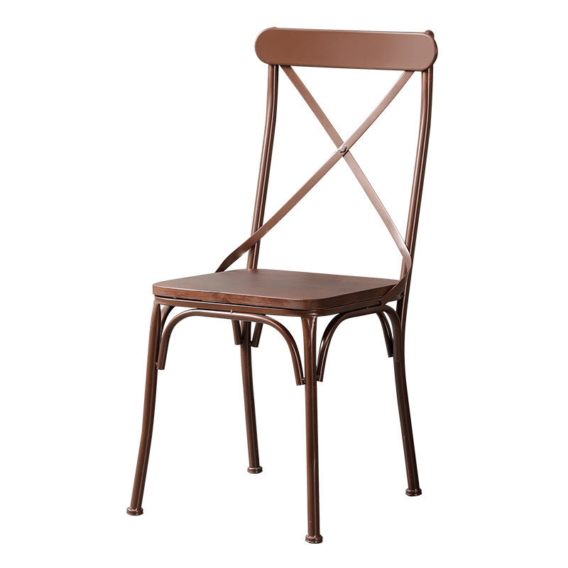 Ensemble de chaises et table de salle à manger en cuir industriel contemporain, bois, fer, avec dossier en forme de X pour salle à manger 