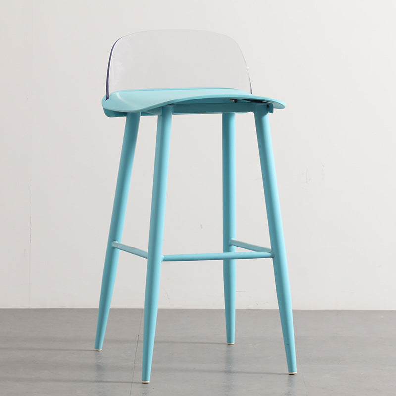 Moderner minimalistischer rechteckiger Barhocker aus Kohlenstoffstahl mit Kunststofflehne für das Esszimmer 