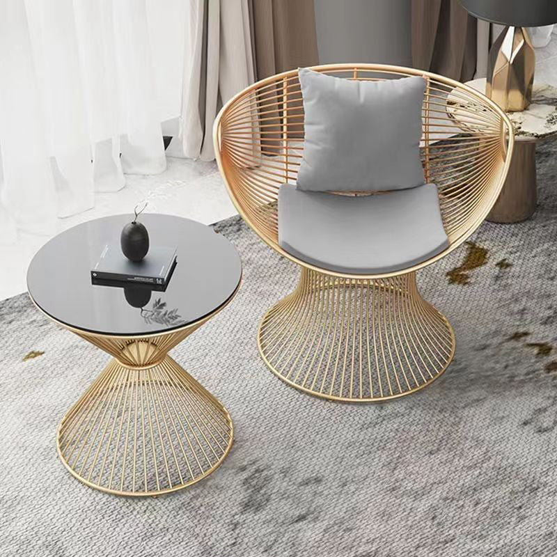 Modern Luxury Oval Curved Upholstered Iron Velvet Chair For Living Room