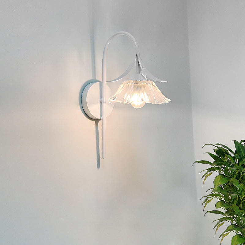 Zeitgenössische kreative Eisen Lotus Blume Glas Schatten Kristall 1-Licht Wandleuchte Lampe für Wohnzimmer 