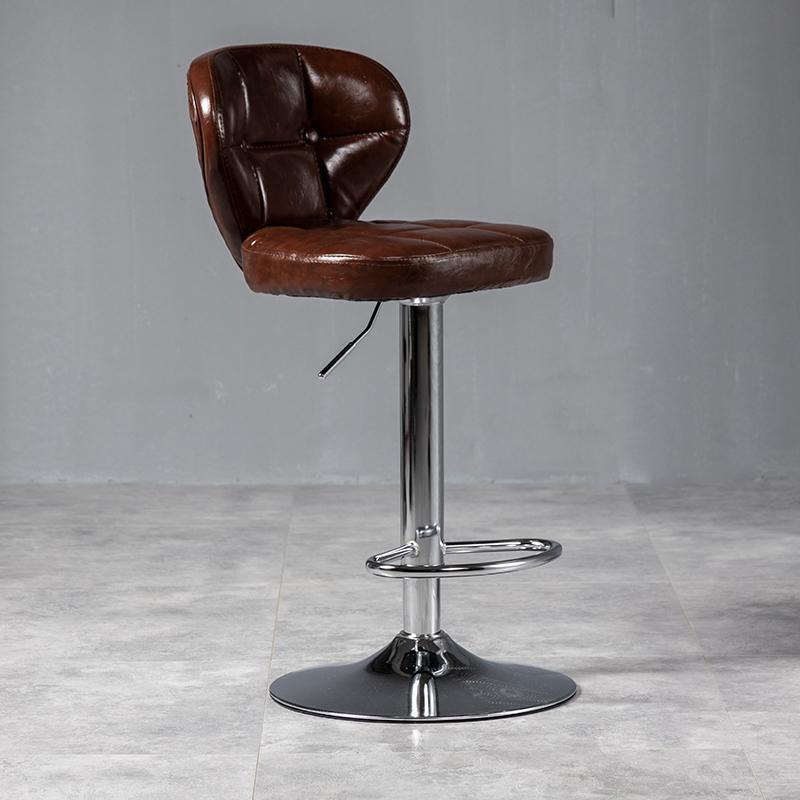 Tabouret de bar métallique carré minimaliste moderne en cuir ciré huilé avec dossier sans accoudoirs pour salle à manger 