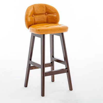 Moderner minimalistischer quadratischer Holz-Leder-Schaum-Barhocker mit vier Beinen und Rückenlehne für das Esszimmer 