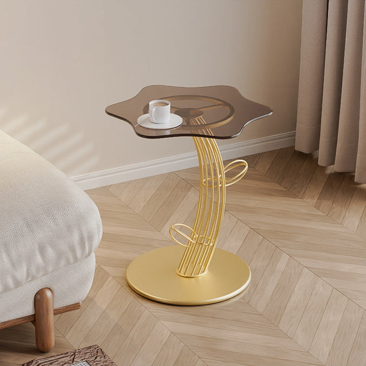Contemporary Creative Clouds Rock Slab Tempered Glass Carbon Steel End Table 1-Tier For Bedroom