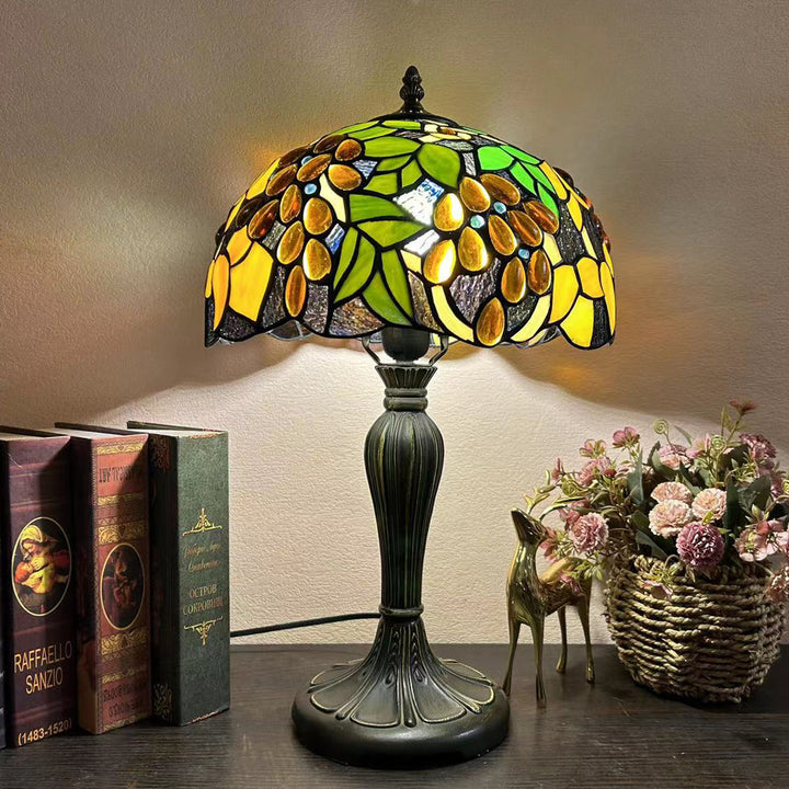 Lampe de table à 1 lumière en verre teinté alliage de fleurs en dôme rond traditionnel Tiffany pour salon 