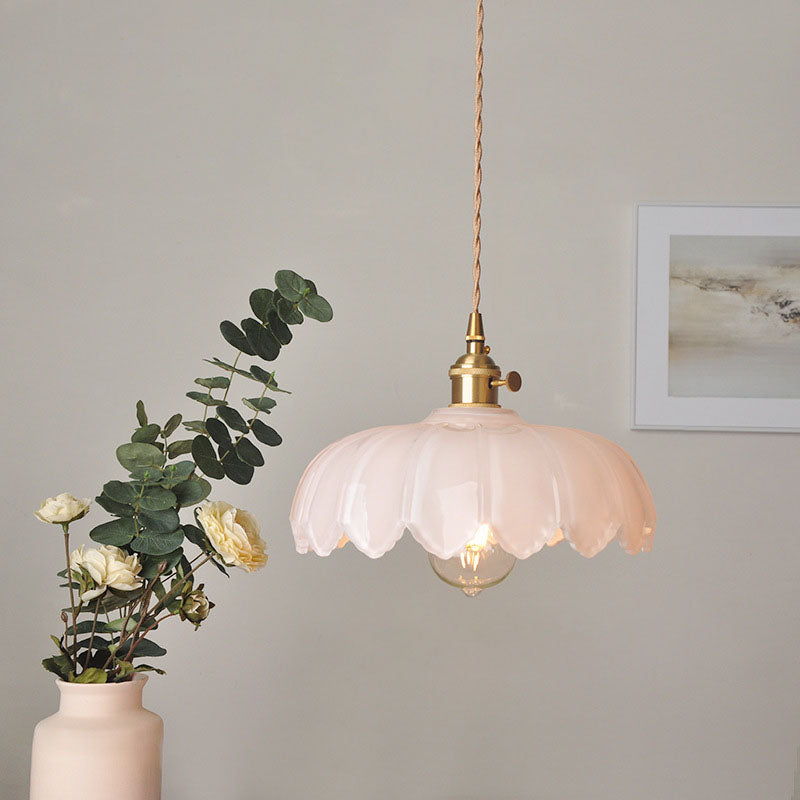 Modern Art Deco Sunflower Lotus Leaf Glass Shade Brass 1-Light Pendant Light For Living Room