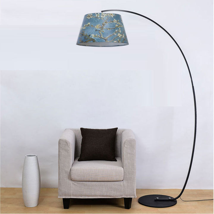 Lámpara de pie moderna de lujo ligero de hierro forjado con cilindro curvado de 1 luz 