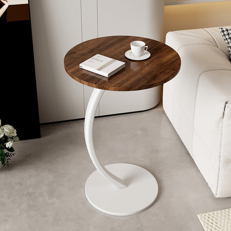 طاولة جانبية مستديرة حديثة بتصميم بسيط من خشب MDF وحبيبات الخشب والفولاذ المقاوم للصدأ لغرفة المعيشة 