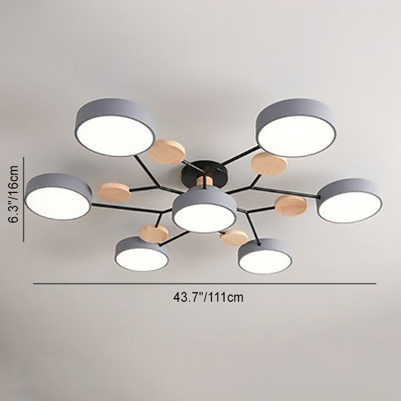Lustre semi-encastré contemporain scandinave à design de branche moléculaire ronde LED pour salon 