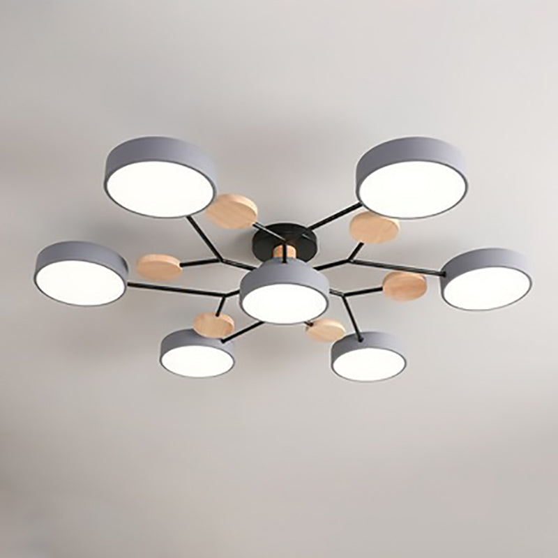 Lustre semi-encastré contemporain scandinave à design de branche moléculaire ronde LED pour salon 