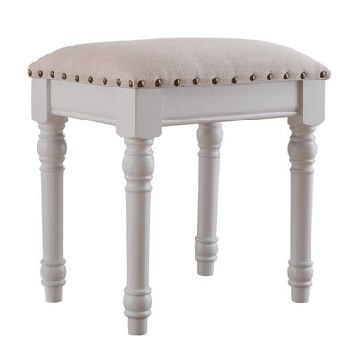 Contemporary Scandinavian Square Linen Leather Solid Wood Vanity Stool Backless Armless For Bedroom