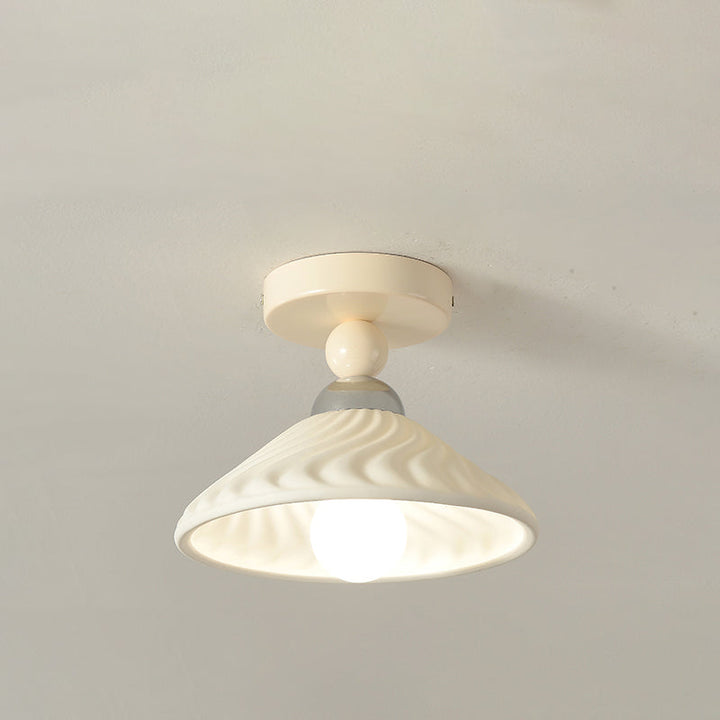 Luz de techo semiempotrada de 1 luz con pantalla redonda geométrica de cerámica crema contemporánea escandinava para sala de estar 