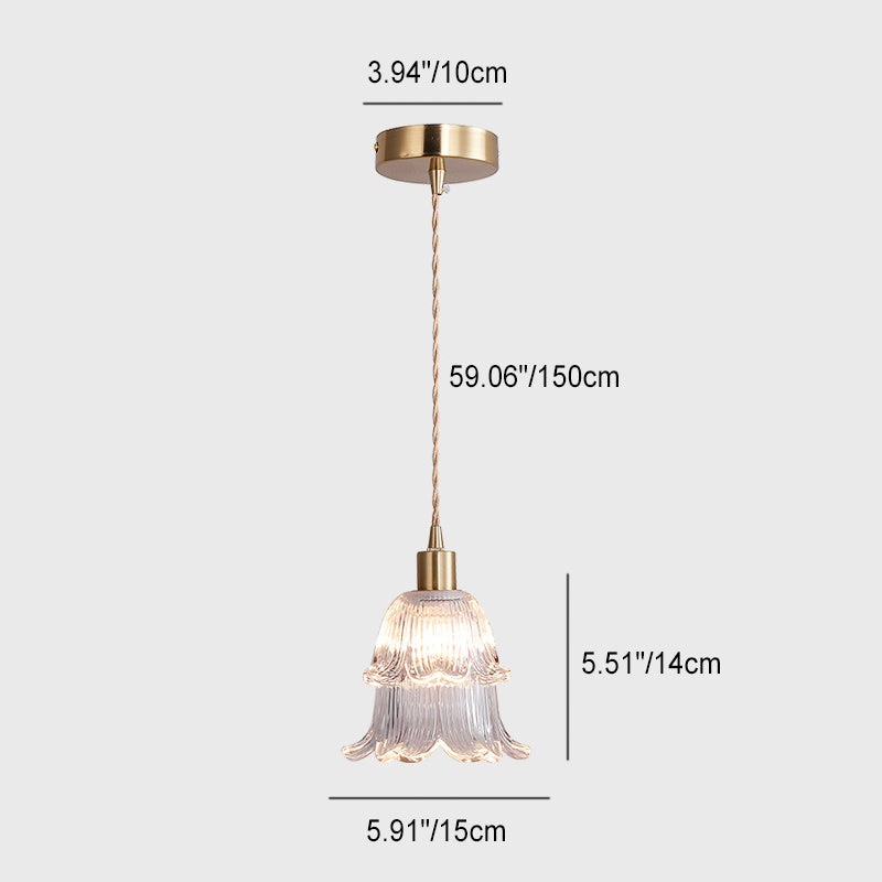 Zeitgenössische Luxus-Antik Messing Blume Glas Design 1-Licht Pendelleuchte für Wohnzimmer 