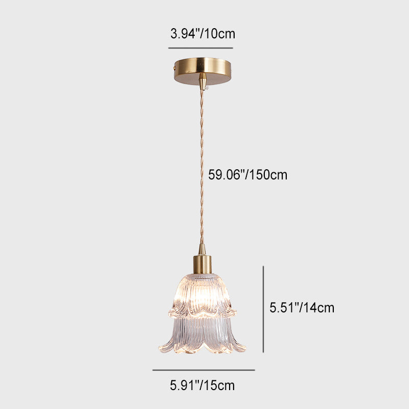 Zeitgenössische Luxus-Antik Messing Blume Glas Design 1-Licht Pendelleuchte für Wohnzimmer 