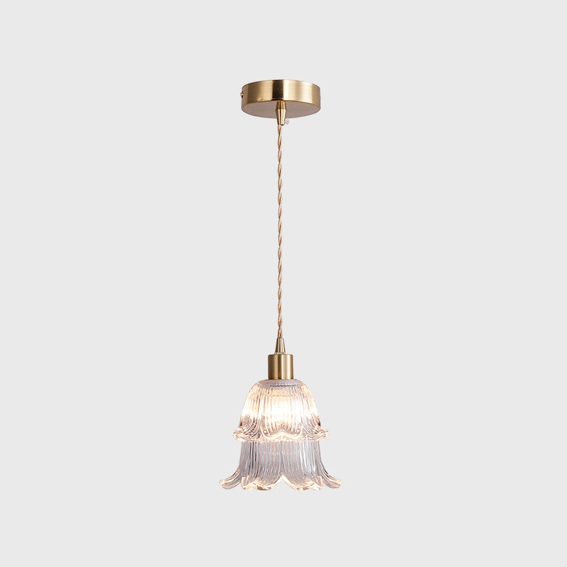 Zeitgenössische Luxus-Antik Messing Blume Glas Design 1-Licht Pendelleuchte für Wohnzimmer 
