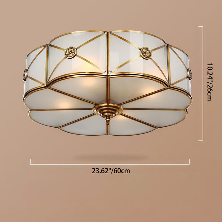 Traditional European Flower Petal Copper Glass 3/4/6 Light Flush Mount Ceiling Light For Living Room