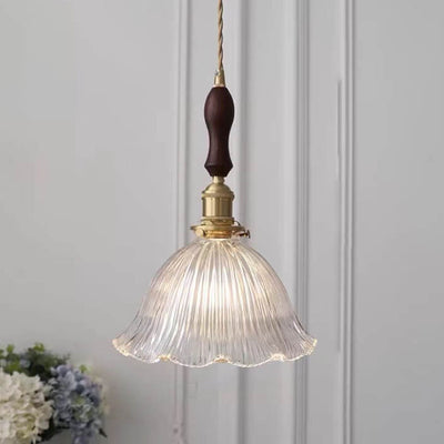 Luz colgante de 1 luz de vidrio de nogal de cobre minimalista moderno nórdico 
