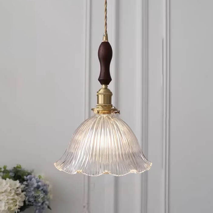 Luz colgante de 1 luz de vidrio de nogal de cobre minimalista moderno nórdico 