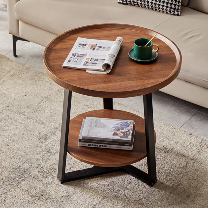 Contemporary Nordic Round Iron MDF Coffee Table 2-Tier For Living Room