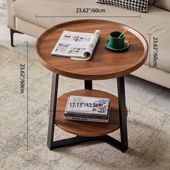Contemporary Nordic Round Iron MDF Coffee Table 2-Tier For Living Room