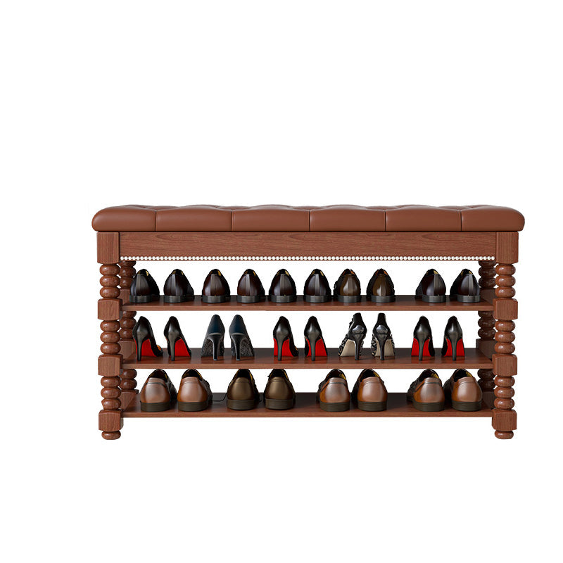 Contemporary Scandinavian Rectangular PU Leather Rubberwood Plywood Shoe Storage 3-Shelf For Entryways