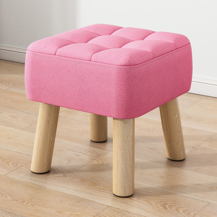 Moderner minimalistischer quadratischer Hocker aus Baumwoll-Leinen und Massivholz für das Wohnzimmer 