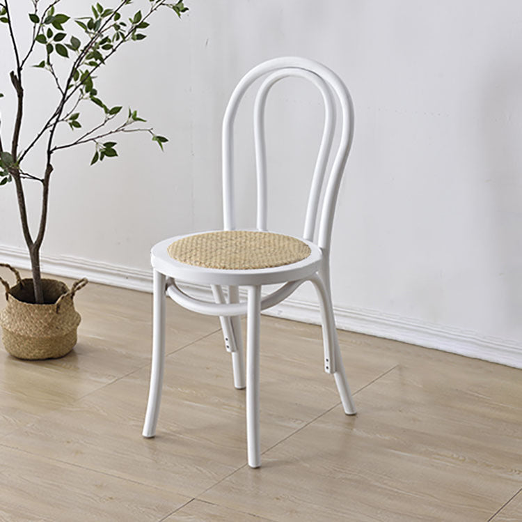 Contemporary Retro Faux Rattan Rubberwood Round Arched Dining Chair Backrest For Dining Room