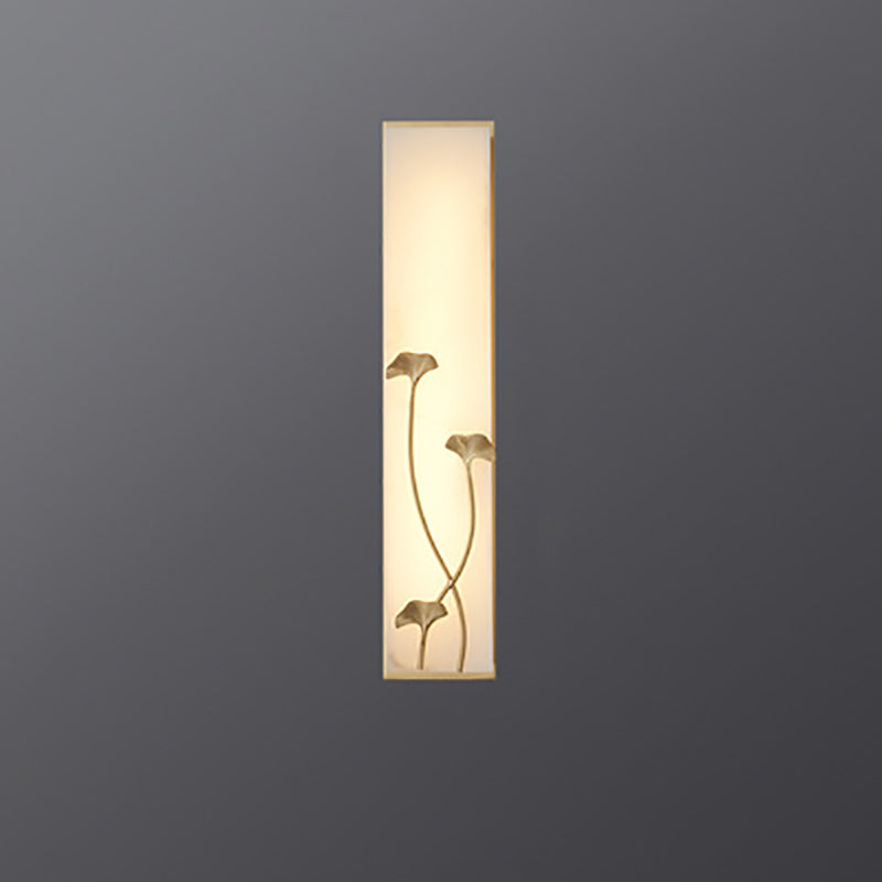 Applique murale LED traditionnelle en cuivre chinois marbre cubique feuille de bambou fleur de lotus ginkgo biloba pour chevet 