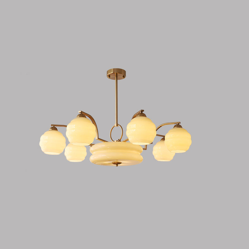 Lustre Moderne à Branches Courbées Style Mi-Siècle avec Baguette Ronde et Globes en Verre et Fer 4/6/8 Lumières pour Salon 