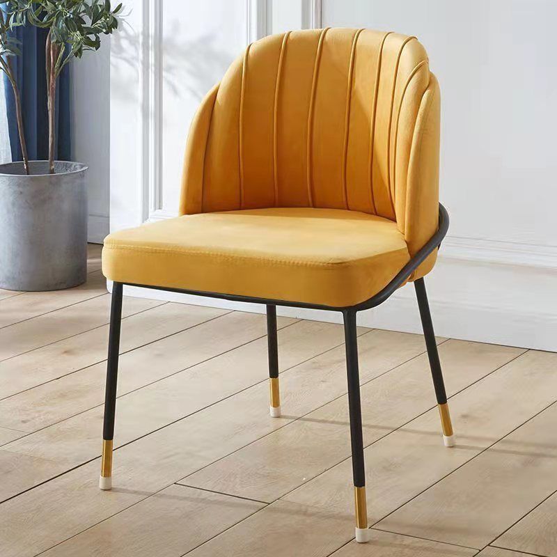 Contemporary Nordic PU Leather Fabric Iron Sponge Square Wraparound Dining Chair Backrest For Living Room