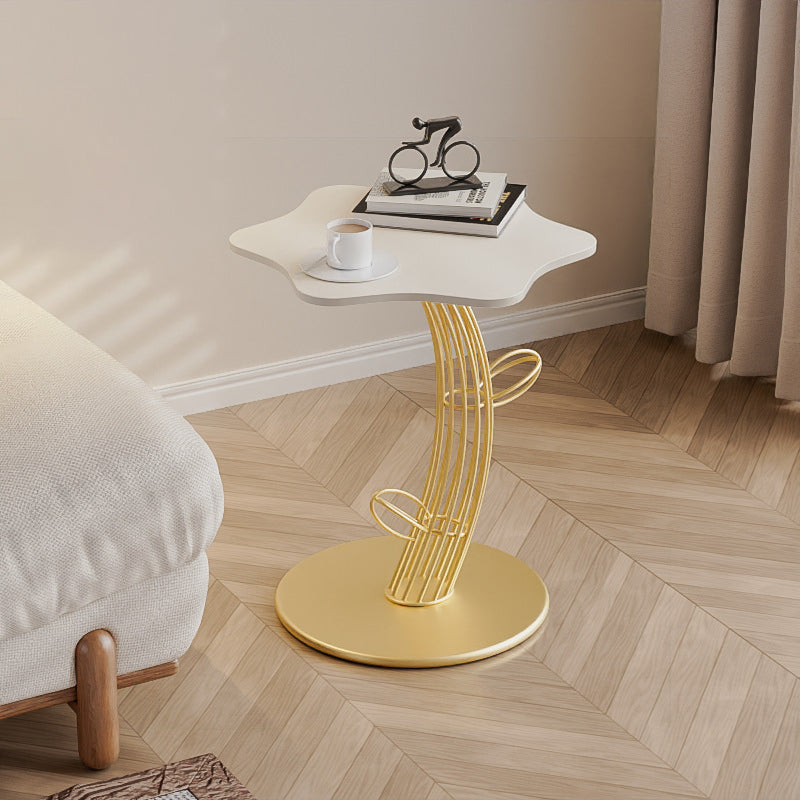 Contemporary Creative Clouds Rock Slab Tempered Glass Carbon Steel End Table 1-Tier For Bedroom