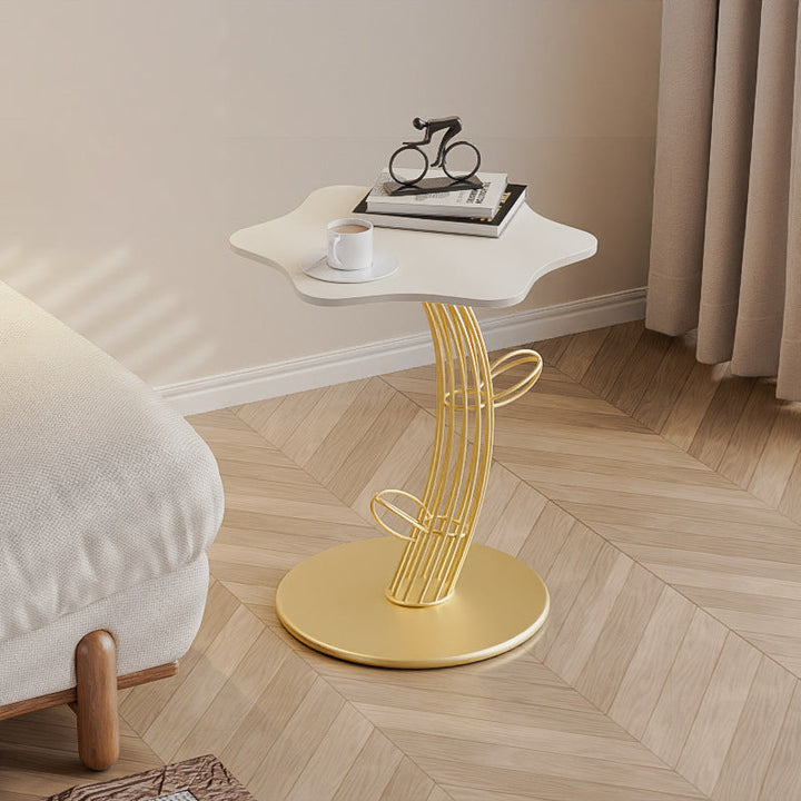 Contemporary Creative Clouds Rock Slab Tempered Glass Carbon Steel End Table 1-Tier For Bedroom