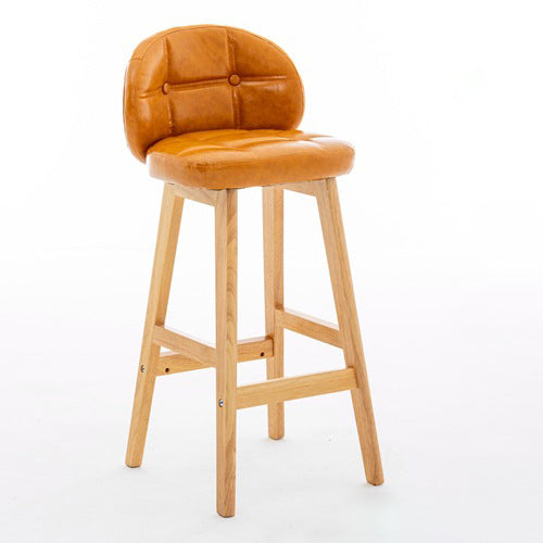Moderner minimalistischer quadratischer Holz-Leder-Schaum-Barhocker mit vier Beinen und Rückenlehne für das Esszimmer 