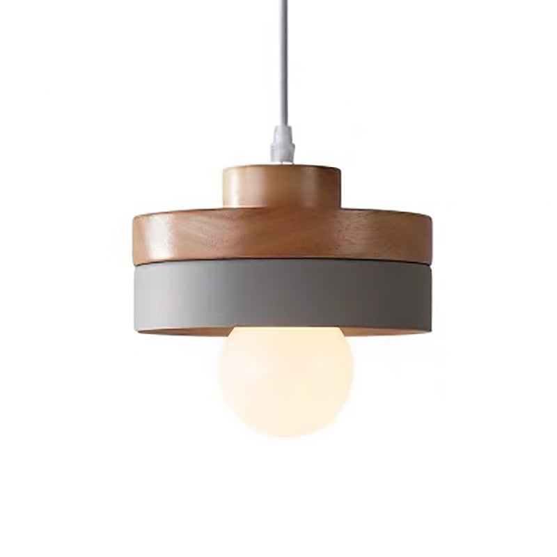 Moderne minimalistische Macaron Square Eisen Holz 1-Licht Pendelleuchte für Wohnzimmer 