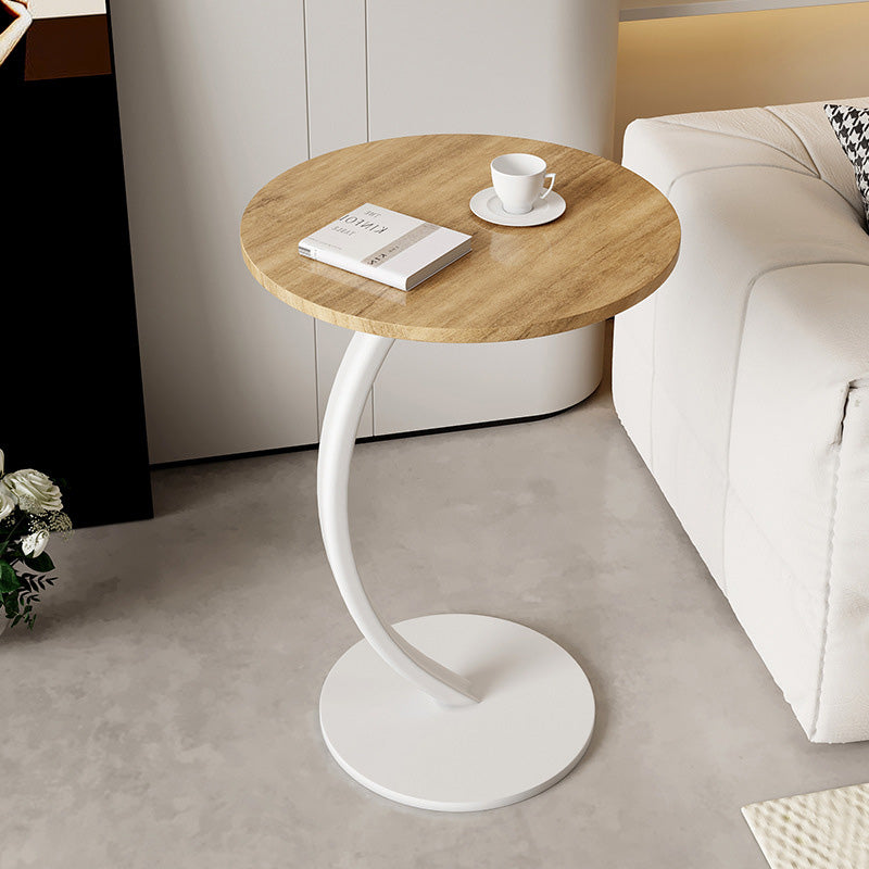 طاولة جانبية مستديرة حديثة بتصميم بسيط من خشب MDF وحبيبات الخشب والفولاذ المقاوم للصدأ لغرفة المعيشة 